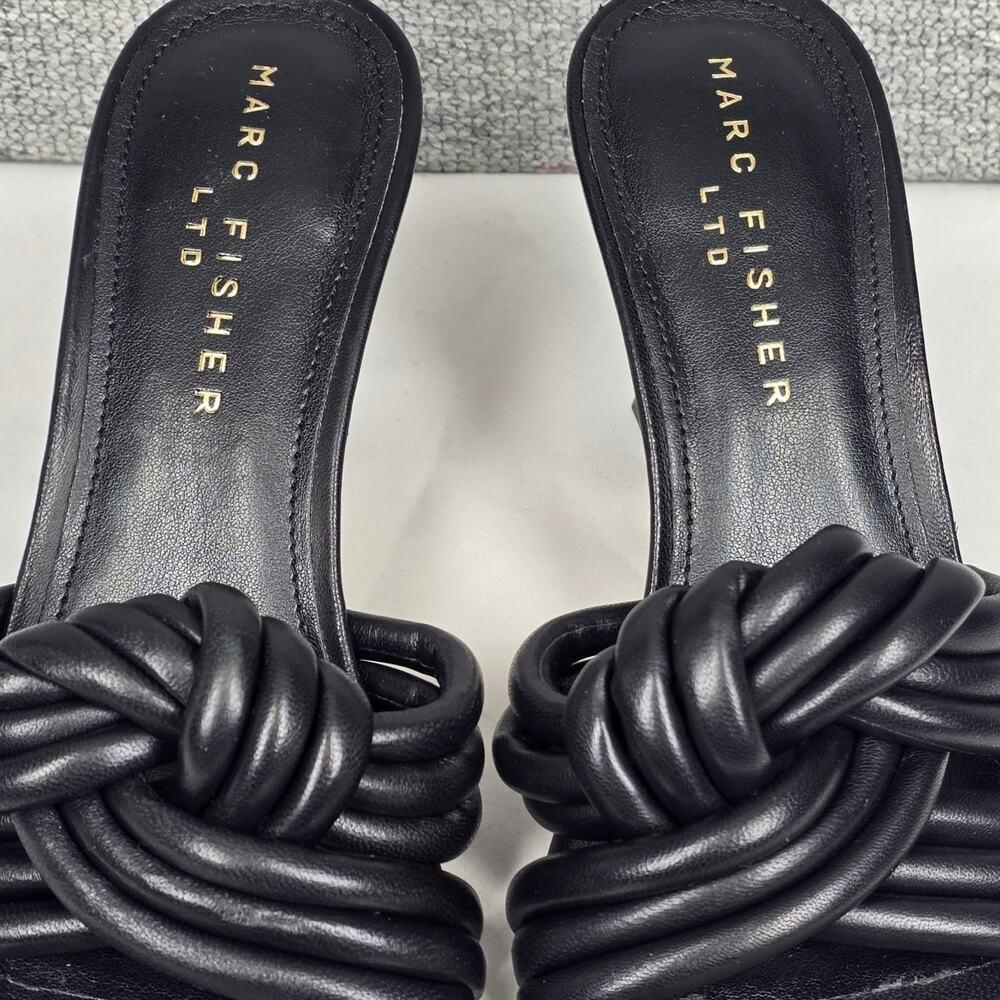 MARC FISHER LTD LEATHER KNOTTED HEELS – BLACK – SIZE 7.5M – SQUARE TOE - Picture 10 of 12